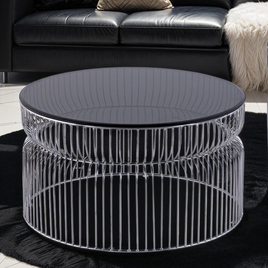 Glave Coffee Table – 30" Roundform with Chrome Base and SmokeGlass Surface