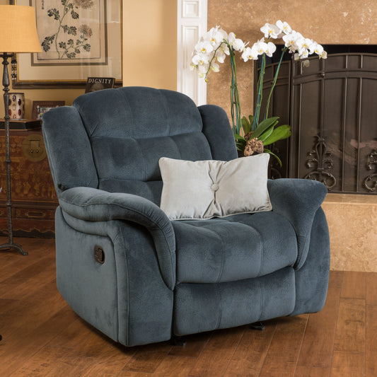 Kavor Classic Recliner – Steel Gray Plush Glider Chair with Timeless Padded Design