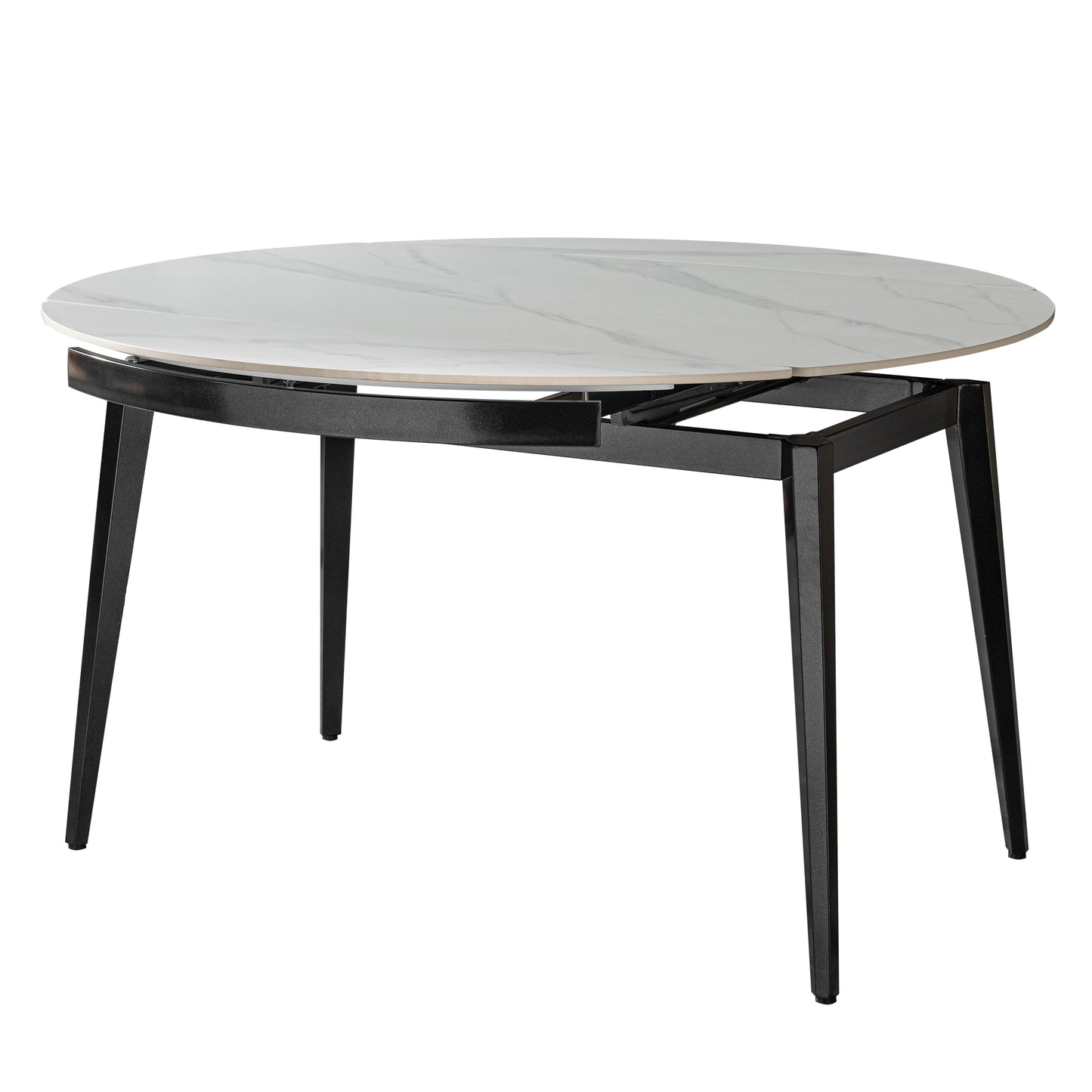 Velora Extendable Round Dining Table – White & Black Sintered Stone, 33–51''