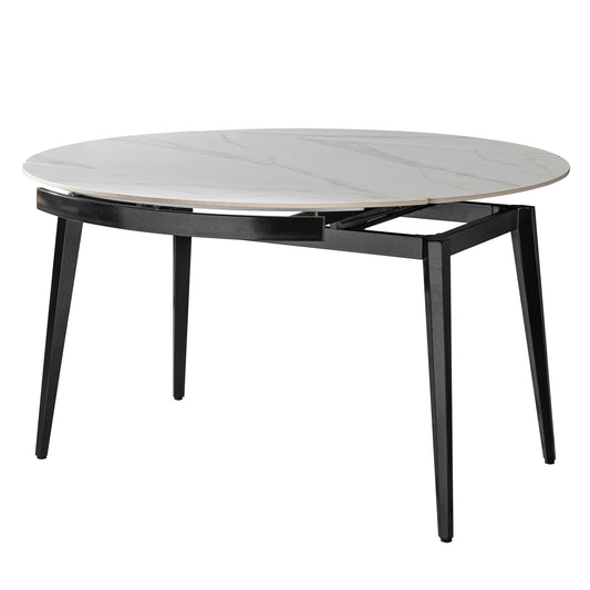 Velora Extendable Round Dining Table – White & Black Sintered Stone, 33–51''