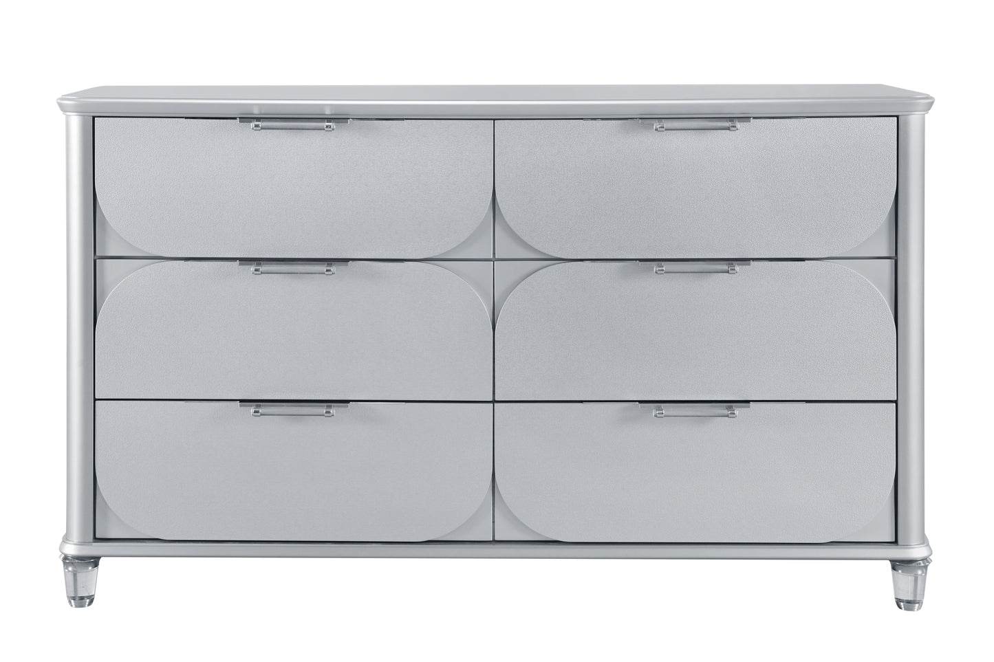 Ansel Luxe Dresser – Silver 6-Drawer Base Dresser with Geometric Front Pattern