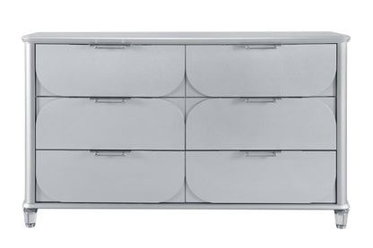 Ansel Luxe Dresser – Silver 6-Drawer Base Dresser with Geometric Front Pattern