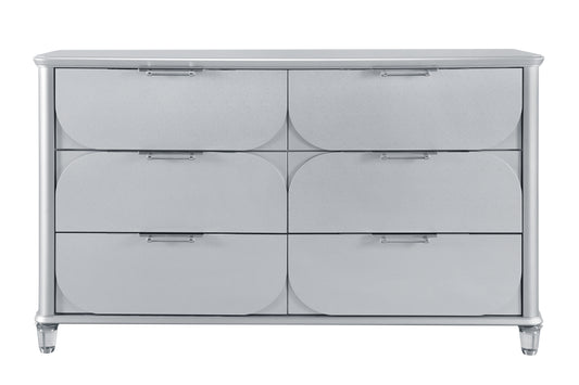 Ansel Luxe Dresser – Silver 6-Drawer Base Dresser with Geometric Front Pattern