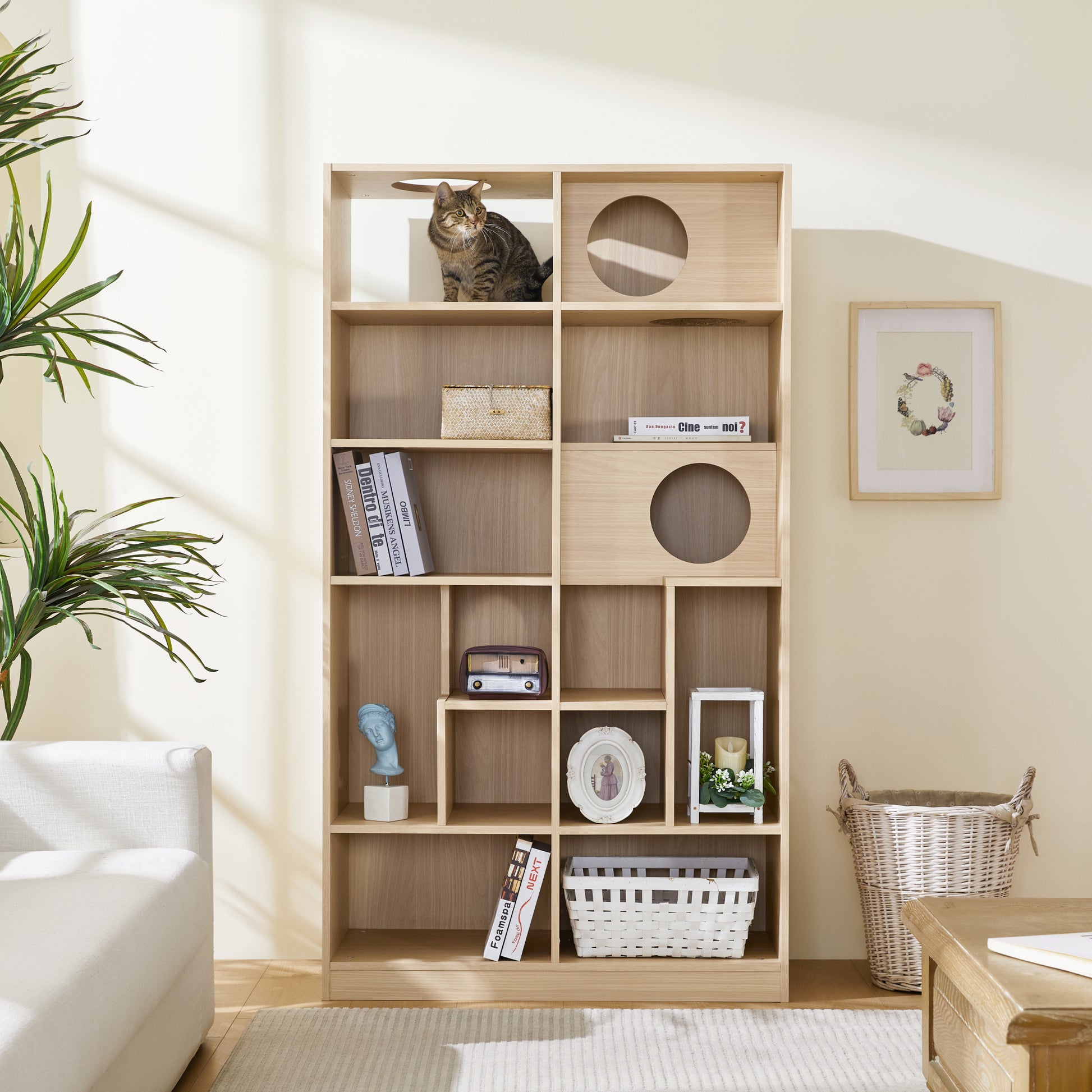 Nuvio Cat Tree Bookcase – Furniture - Style Cat Tower with Shelves & Climbing Platforms - JUSTLIVE NESTJUSTLIVE NEST