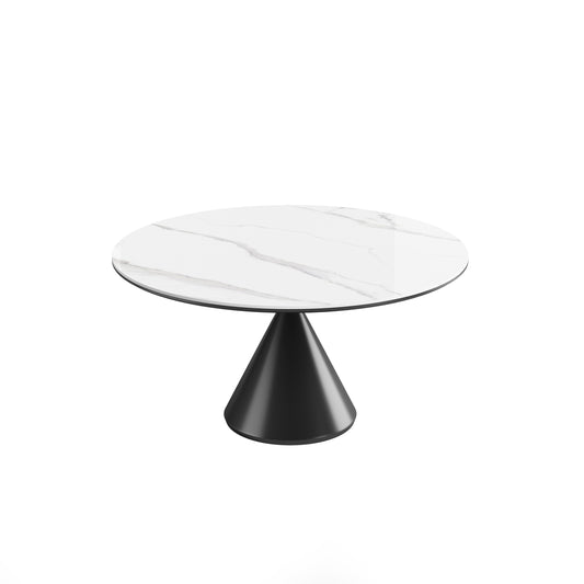 Velora Dining Table – 53'' Round White Sintered Top with Chrome Steel Base