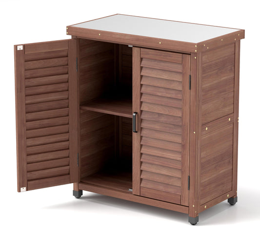 Terra Mini Potting Table – 31" Compact Garden Workstation with Storage Cabinet (Wood Finish)
