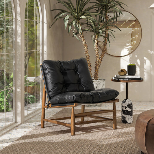 Ovrion Chair – Noirhide Leather, Midline Silhouette, Timbersteel Base
