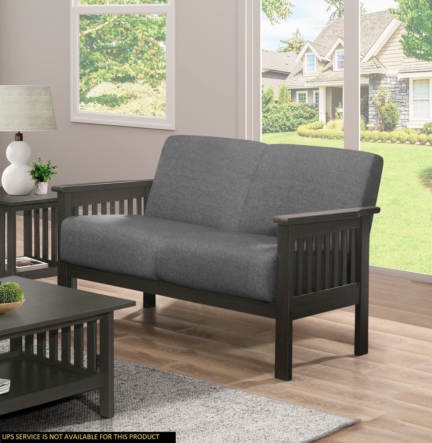 HeritEdge™ Gray Rubberwood Loveseat – Classic 1-Piece Sofa with Cushion Seat & Back in Transitional Style
