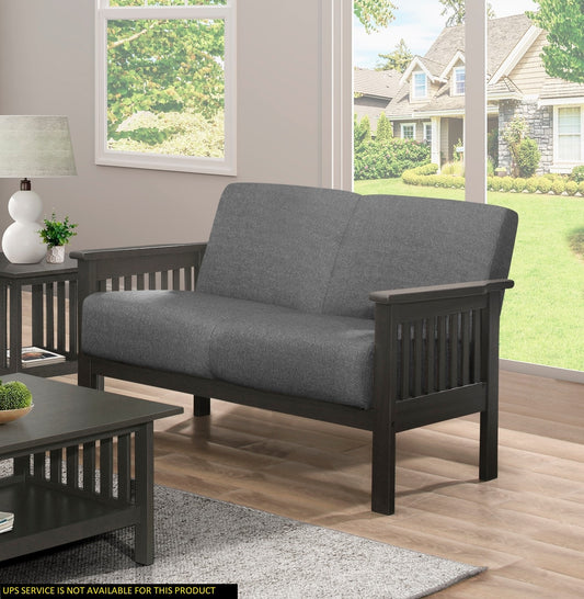 HeritEdge™ Gray Rubberwood Loveseat – Classic 1-Piece Sofa with Cushion Seat & Back in Transitional Style