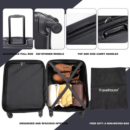 Jetera 3 - Piece ABS Luggage Set – Black Lightweight Suitcases with Spinner Wheels & TSA Lock (20"/24"/28") - JUSTLIVE NESTJUSTLIVE NEST