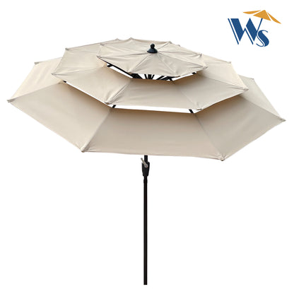 Solair 9' Triple - Tier Patio Umbrella – Outdoor Crank Shade with Tilt & Wind Vents - JUSTLIVE NESTJUSTLIVE NEST