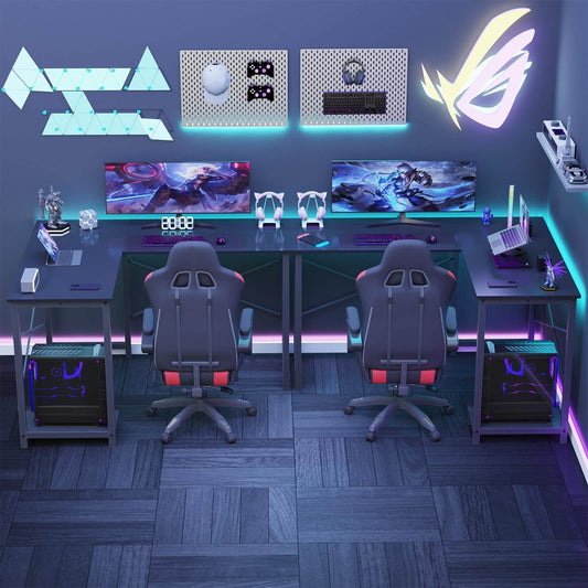 Ravix Gaming Desk – L-Shaped Black Workstation for Gamers and Creators