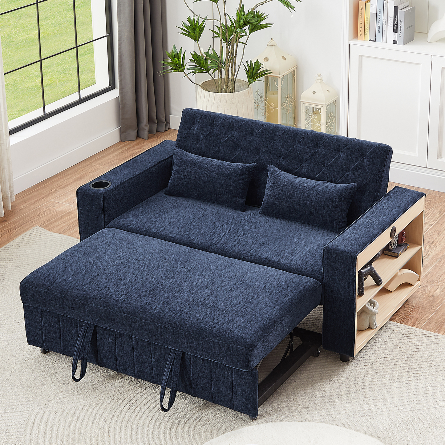 JUSTLIVE ‘Comfina Luxe” Sleeper Loveseat – Blue | Pull-Out Bed + Adjustable Back + Cozy Comfort