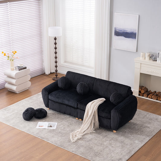 Monaco Noir Haven – 84' Black Upholstered Corduroy Sofa with Boutique Appeal