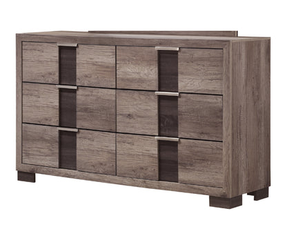 Veylan 6-Drawer Dresser – Brown Woodgrain Cabinet with Minimalist Metal Pulls