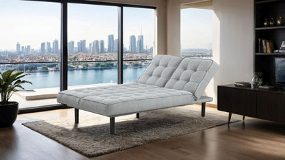 Flexi Lounge – Light Gray Convertible Sofa with Adjustable Headrest & Tufted Back