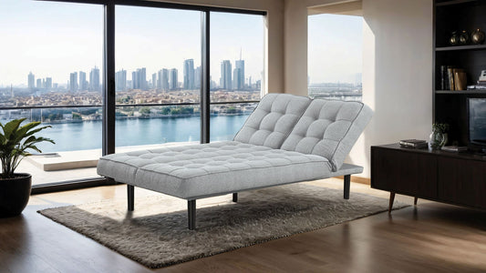 Flexi Lounge – Light Gray Convertible Sofa with Adjustable Headrest & Tufted Back