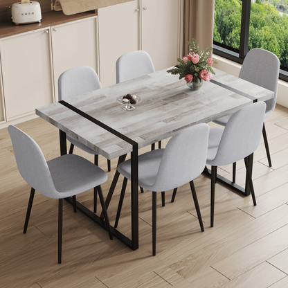 Nomyn 63" Dining Collection – Textura Tabletop with 6 Cloudweave Linen Chairs