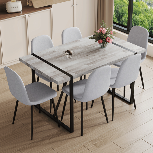 Nomyn 63" Dining Collection – Textura Tabletop with 6 Cloudweave Linen Chairs