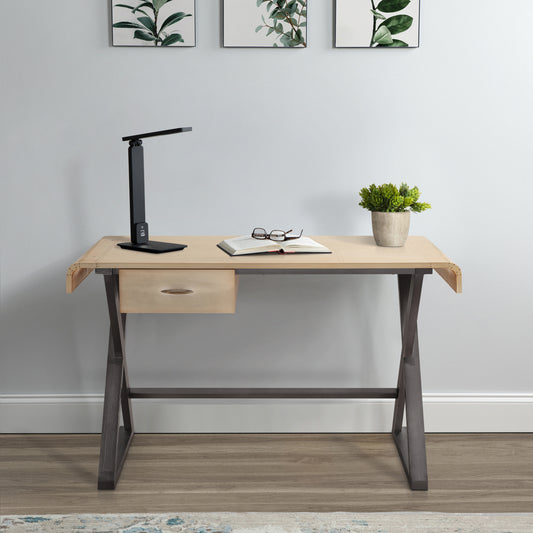 Strava Writing Desk – Grey Top with Gold Aluminum X-Base