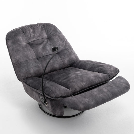 Solaro Glide Chair – Black Velvet Swivel Rocker with Phone Holder and Gold-Stamped Upholstery