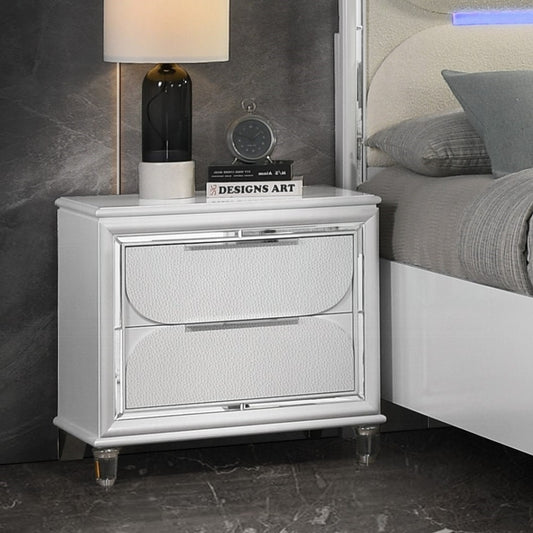 Glistra Pearl Chest – Pearl White Nightstand with Acrylic Legs & Drawer Storage