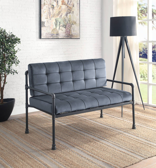 Brantley Velvet Lounge – Chic Gray Upholstered Loveseat with Sandy Gray Accents