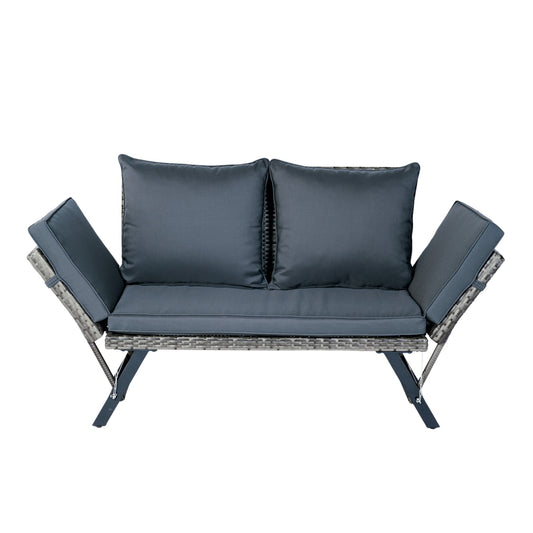 Velo Fold Bench – Compact Wicker Conversation Bench with Dark Gray Cushion