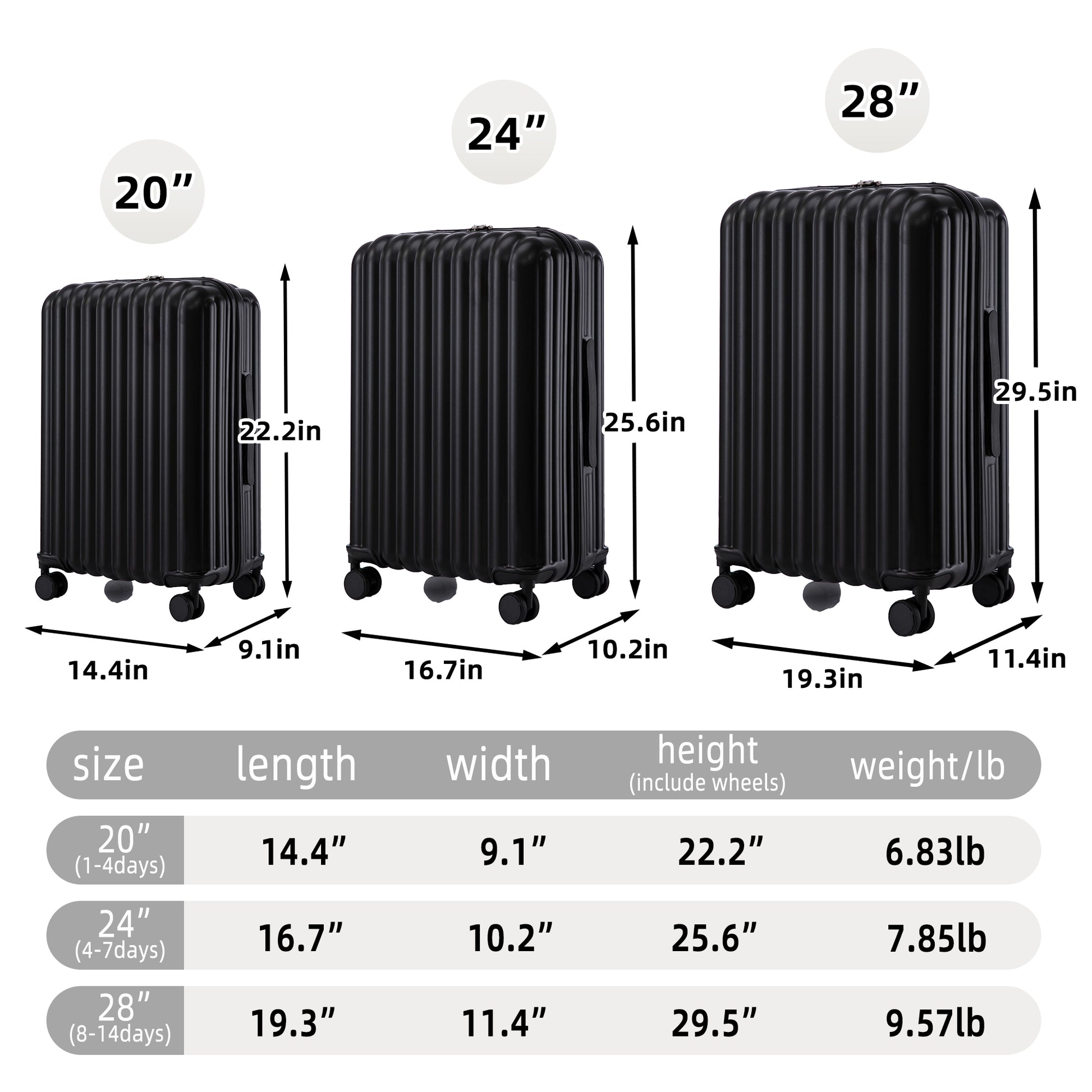 Jetera 3 - Piece ABS Luggage Set – Black Suitcases with Spinner Wheels, USB Port, Cup & Phone Holder (20/24/28") - JUSTLIVE NESTJUSTLIVE NEST