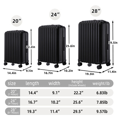 Jetera 3 - Piece ABS Luggage Set – Black Suitcases with Spinner Wheels, USB Port, Cup & Phone Holder (20/24/28") - JUSTLIVE NESTJUSTLIVE NEST