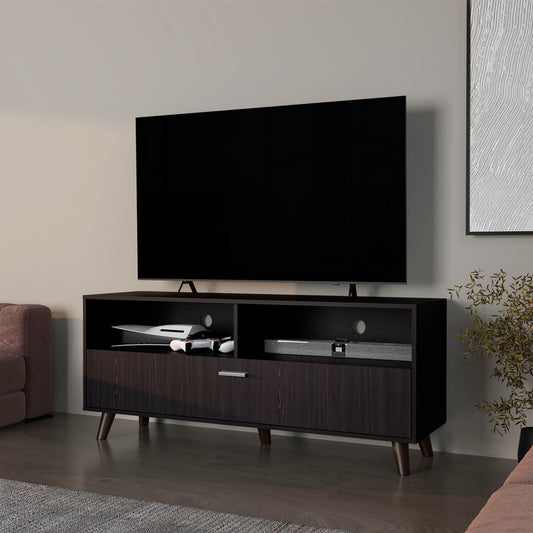 Citronix TV Stand – Black Wengue Finish with Door & Open Shelf (60")