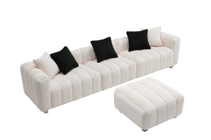 NestEdge ‘CordiNest” 3-Seat Lounge + Ottoman – Cozy Corduroy, Warm Wood Frame