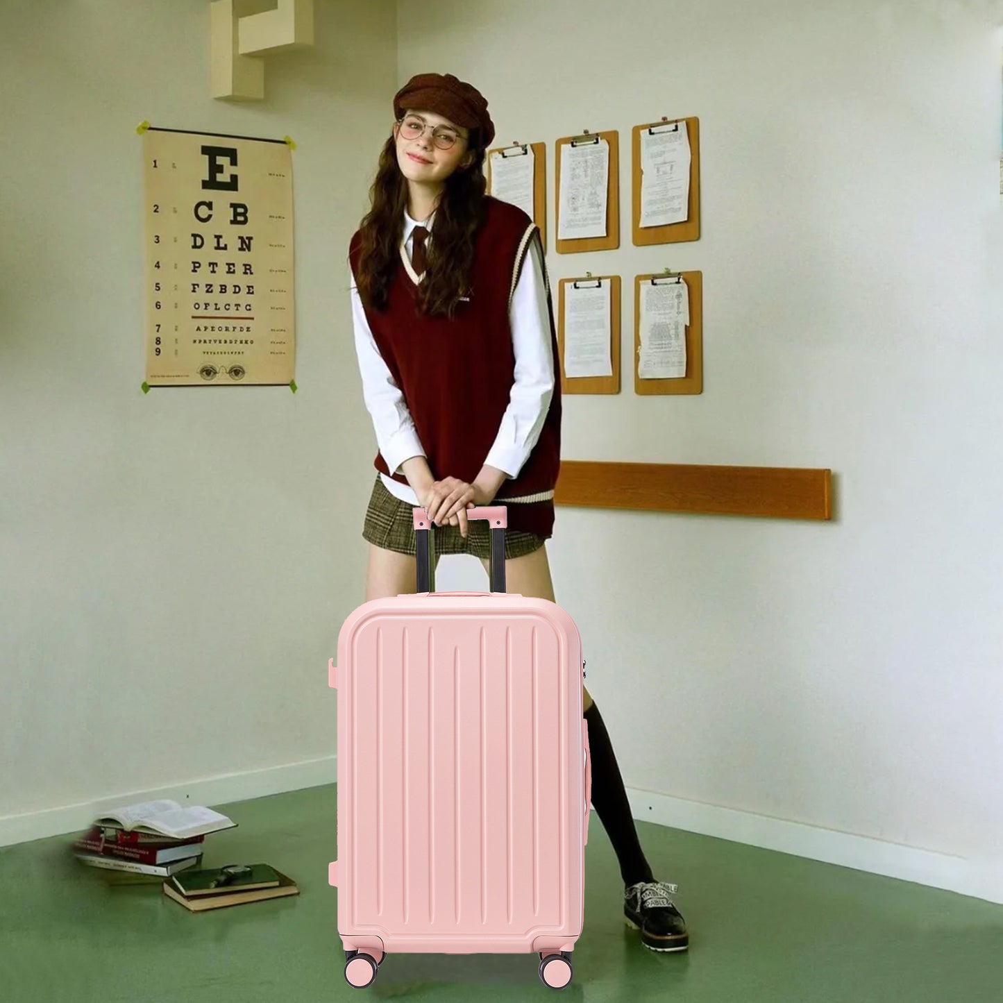 Jetera 3 - Piece ABS Travel Set – Pink 360° Spinner Suitcases with USB Port & Cup Holder (20/24/28") - JUSTLIVE NESTJUSTLIVE NEST