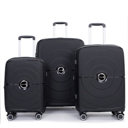Jetera 3 - Piece PP Luggage Set – Black Polypropylene Hardshell with Double Spinner Wheels & TSA Lock (20/24/28") - JUSTLIVE NESTJUSTLIVE NEST
