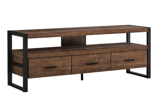 Stravion Console – 60" Brown TV Cabinet with Drawers & Black Metal Frame