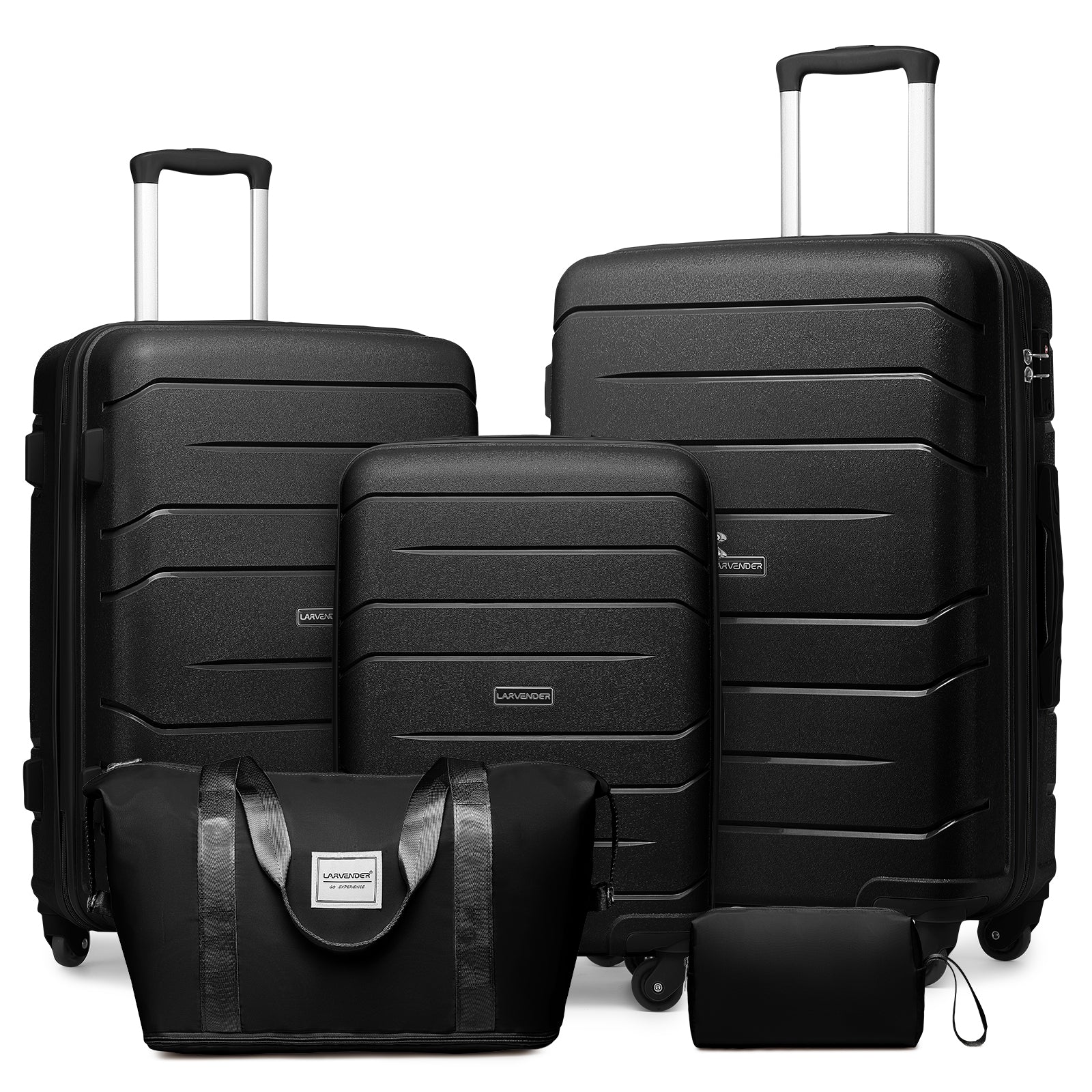 Jetera 5 - Piece PP Luggage Set – Expandable Hardside Suitcases with Spinner Wheels & TSA Lock (Black) - JUSTLIVE NESTJUSTLIVE NEST
