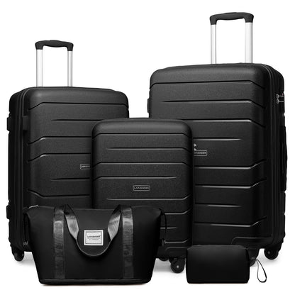 Jetera 5 - Piece PP Luggage Set – Expandable Hardside Suitcases with Spinner Wheels & TSA Lock (Black) - JUSTLIVE NESTJUSTLIVE NEST
