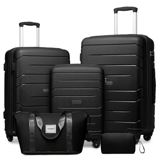 Jetera 5 - Piece PP Luggage Set – Expandable Hardside Suitcases with Spinner Wheels & TSA Lock (Black) - JUSTLIVE NESTJUSTLIVE NEST