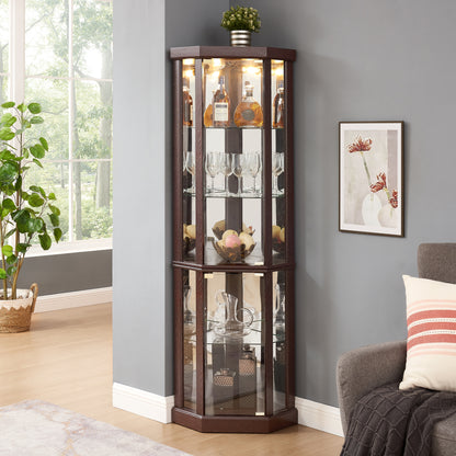 Luntra Corner Glow – Dark Cherry Glass Curio Cabinet with Built-In Lighting