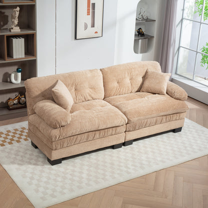 2-Seat Plush Lounge – Deep Comfort Sofa with Flexible Layout (Khaki)