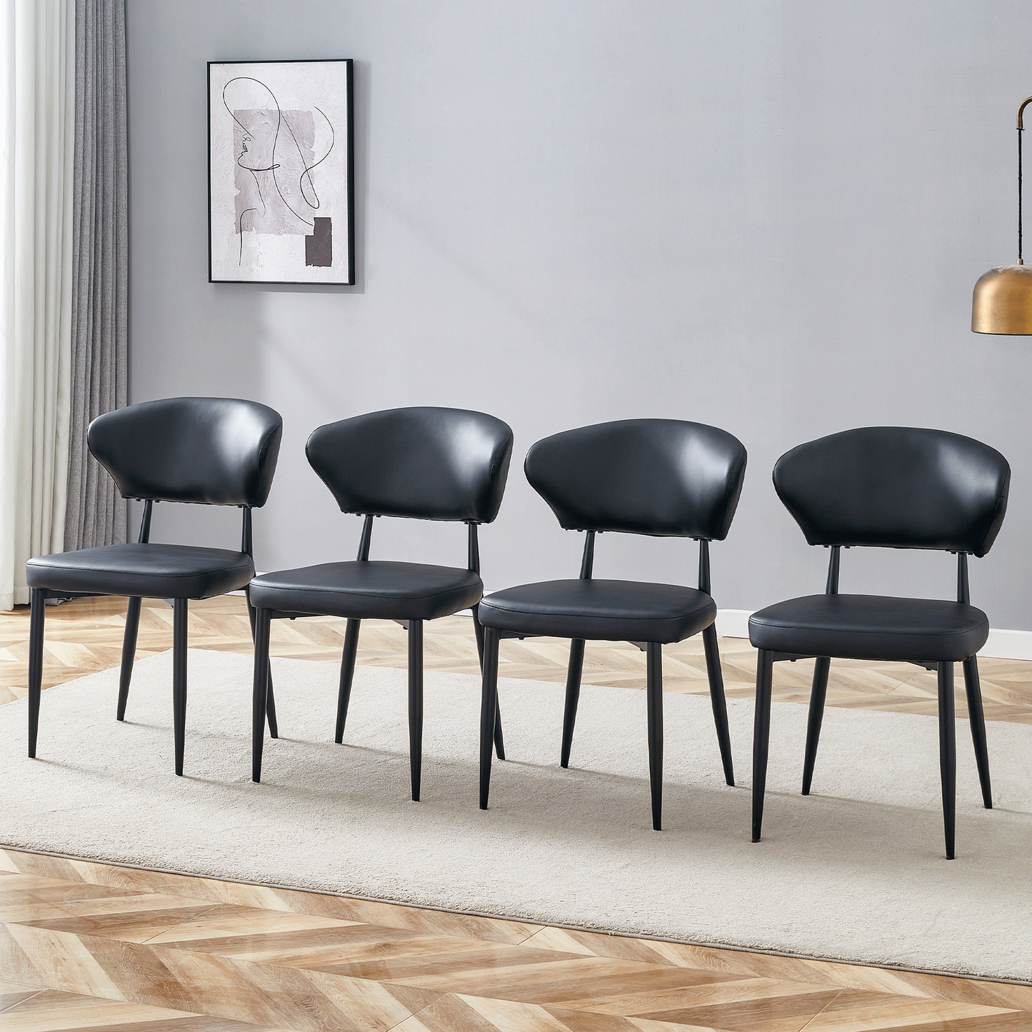Vetra Ergo Chair Set – 4 Curved-Back Minimalist Seats in Black, Sleek Comfort Design