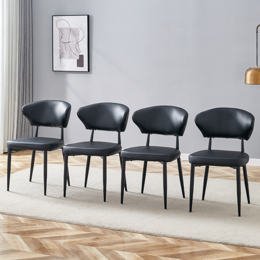 Vetra Ergo Chair Set – 4 Curved-Back Minimalist Seats in Black, Sleek Comfort Design