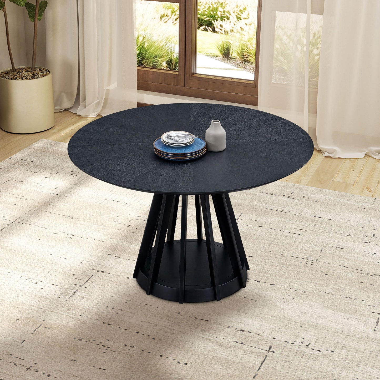 Vessa 47'' Round Pedestal Table – Compact Black Dining Table for 4