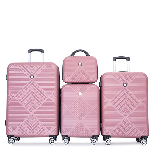Jetera 4 - Piece ABS Luggage Set – Pink Lightweight Suitcases with Spinner Wheels & Makeup Box (14/20/24/28") - JUSTLIVE NESTJUSTLIVE NEST