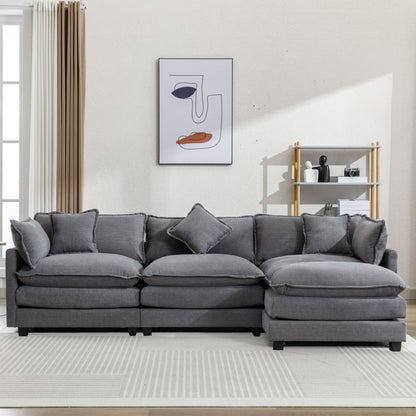 AuroraNest™ Horizon Sofa – 112" Luxe Ocean Blue Lounge Set with Ottoman, Gray