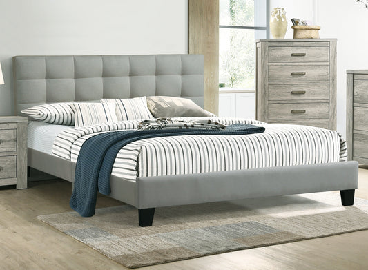 Velvra Cal King Bed – Gray Polyfiber Tufted Platform Frame