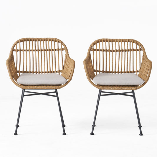 Kairo Accent Chair – Beige Rattan Seat with Sleek Metal Legs