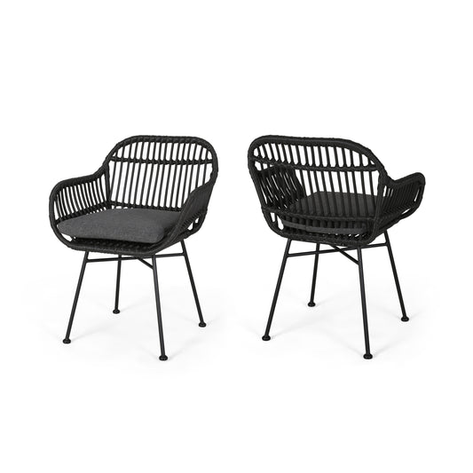 Tova Chair Set – Gray Steel Frame Accent Chairs with Water-Resistant Cushions (2-Pack)