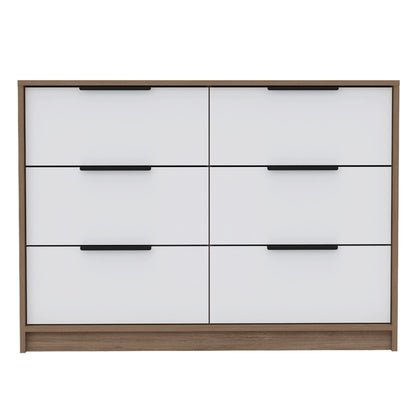 Lorenzo Mirage Console – Silver 6-Drawer Dresser with Clean-Lined Metallic Body