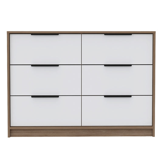 Lorenzo Mirage Console – Silver 6-Drawer Dresser with Clean-Lined Metallic Body
